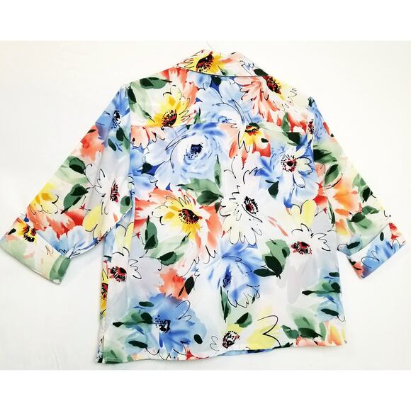 VTG Floral Blouse Joanna Petite Button Up Shirt Women's Medium 3/4 Sleeve - Picture 3 of 9
